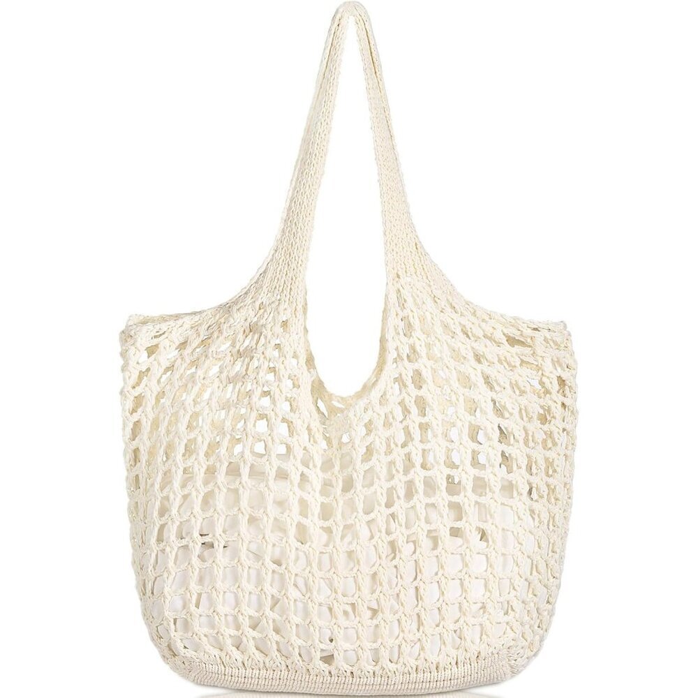 Women's Cream Shoulder Shopping Handbag Casual Travel Totes Fold Able Bags
